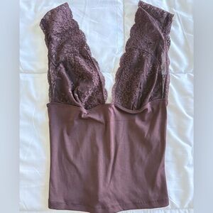Free People Brown/Mauve Lace Top